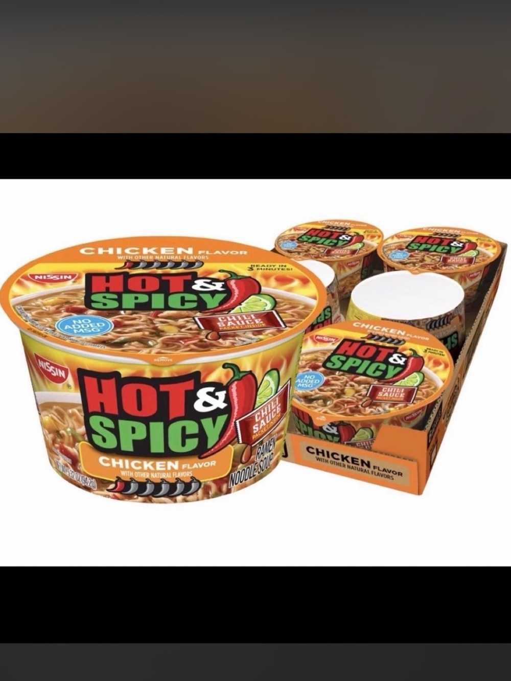 Nissin Hot & Spicy Chicken Flavor Ramen Noodles 6 pack bowls